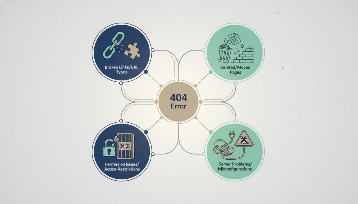 404エラーの主な原因を示す図解